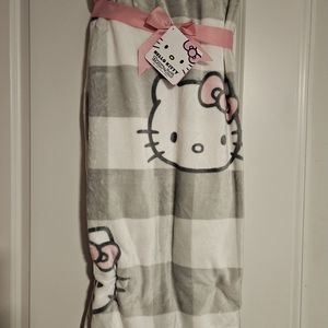 Hello Kitty Grey and White Striped Blanket/ Throw NWT 50x70